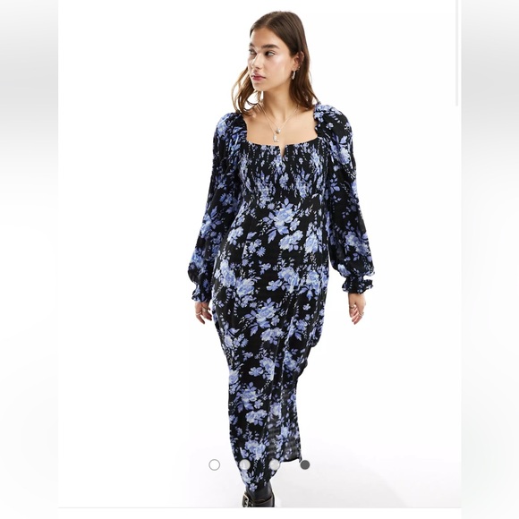NWT Free People Jaymes Floral Print Square Neck Long Sleeves Midi Dress - Picture 3 of 14